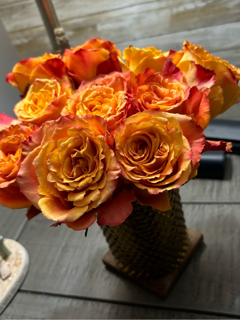 Sunset Orange Rose Bouquet Vase -
